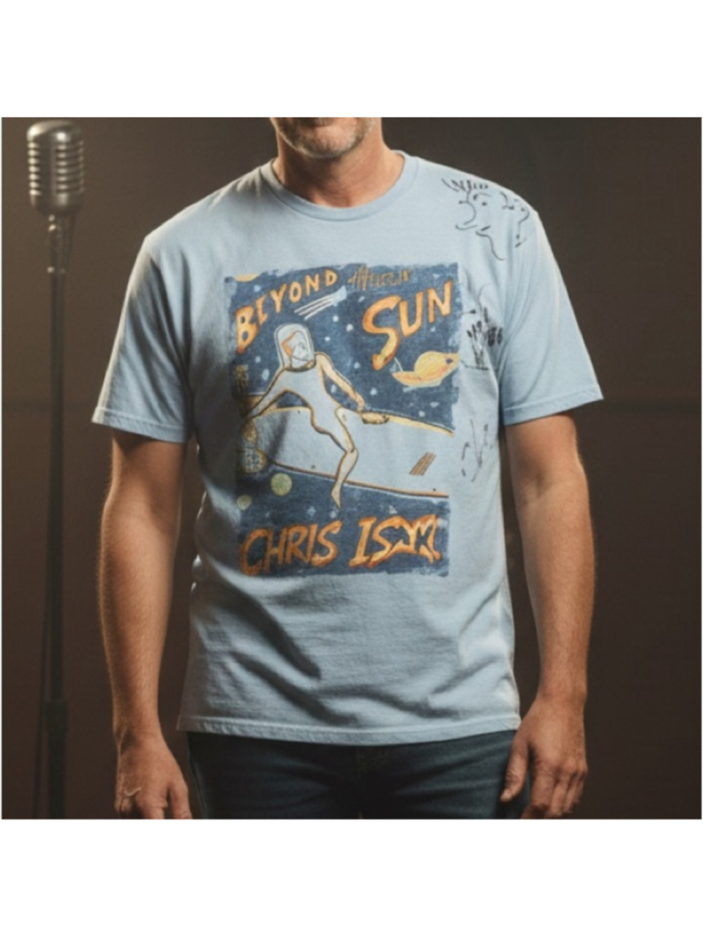 RARE! Signed Chris Isaak Lt Blue Beyond the Sun 2011 Concert Tour T Shirt US XL